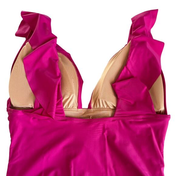 J.Crew Radiant Fuchsia Pink Ruched Ruffle One Piece Swimsuit Women's Size 16 NWT - Picture 8 of 10